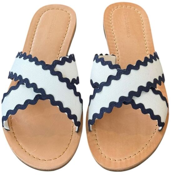 Draper James Colorblock Piper Flat Rick Rack Blue & White Ric Rac Sandals. 7.5. - Picture 2 of 7